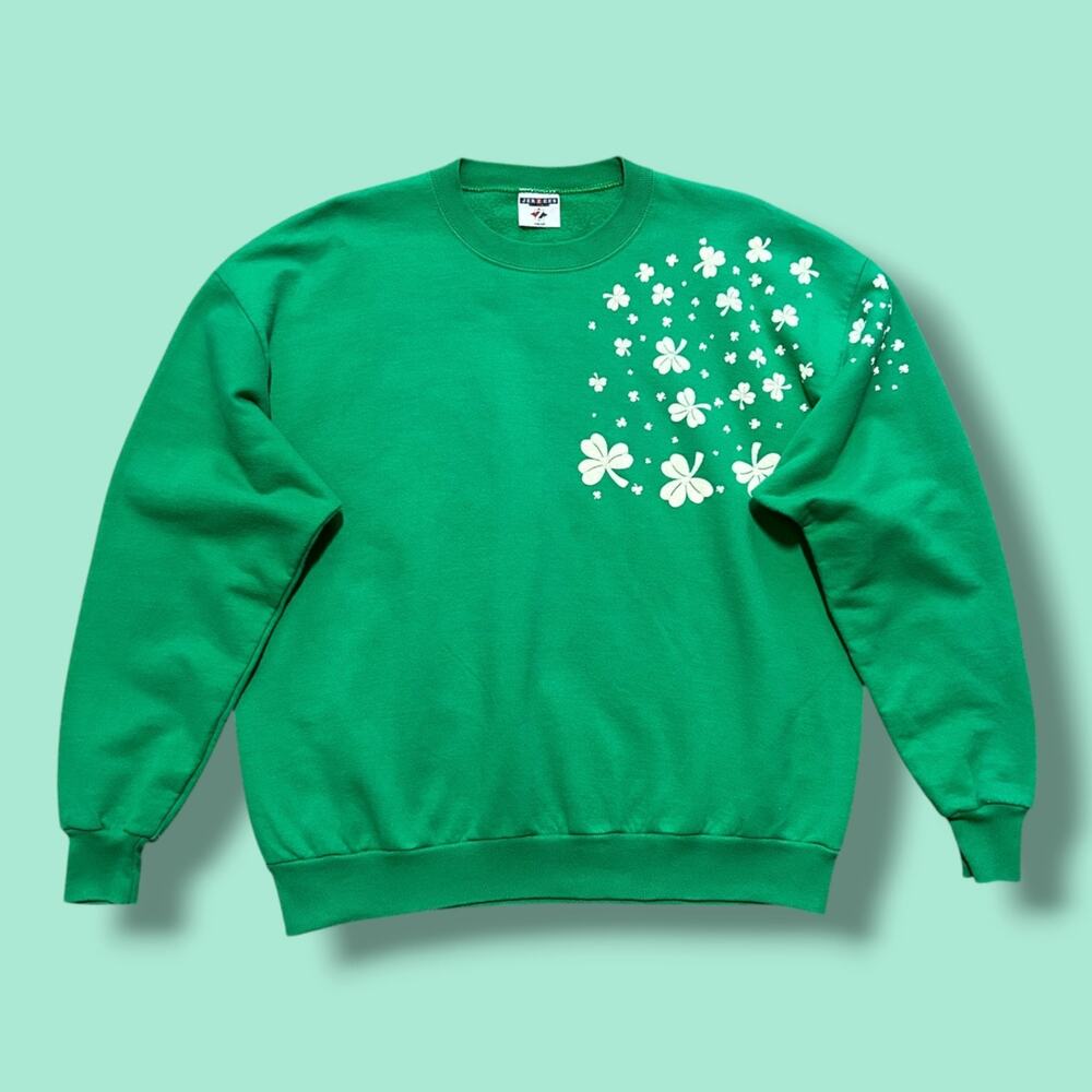 Vintage Irish Sweatshirt Shamrock Clover Leaf Print St Patricks Day 90s Crewneck